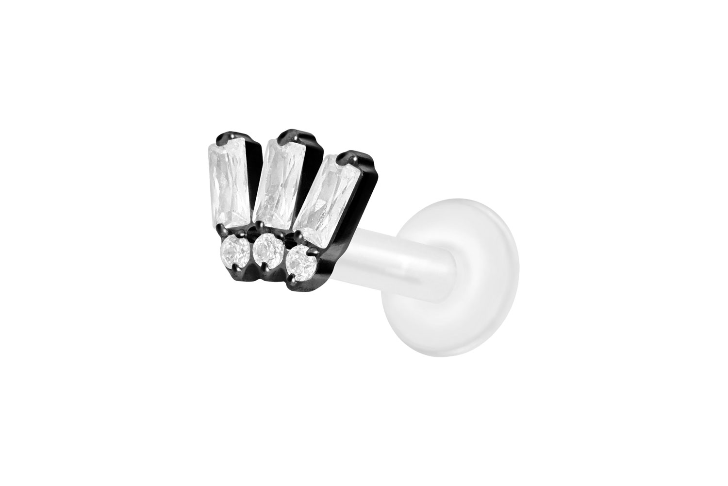 PTFE Labret Piercing mit Innengewinde + Titan-Aufsatz 6 EINGEFASSTE KRISTALLE